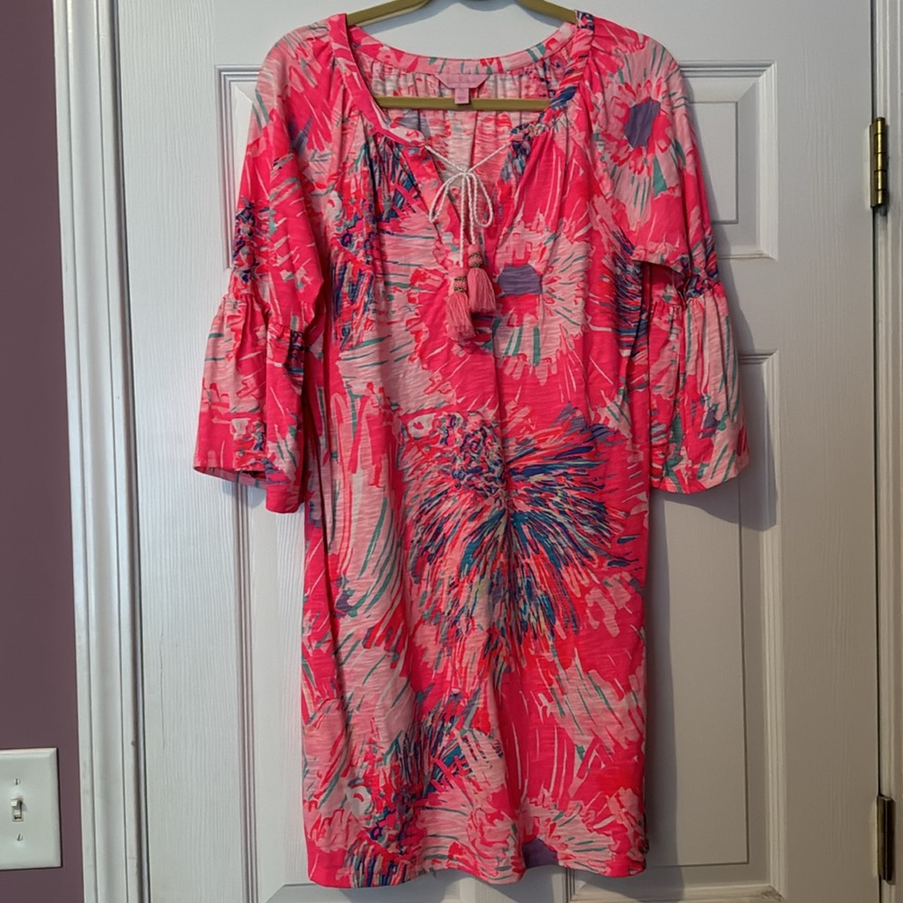 Lilly Pulitzer Del Lago Tunic Dress Size Medium Never Been Betta Pink Tassels